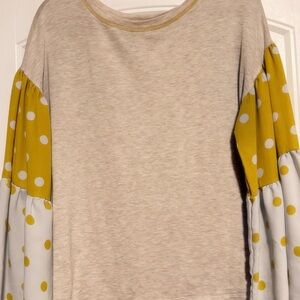 ODDY Cream Sweatshirt with Yellow Polka-Dot Sleeve Panels